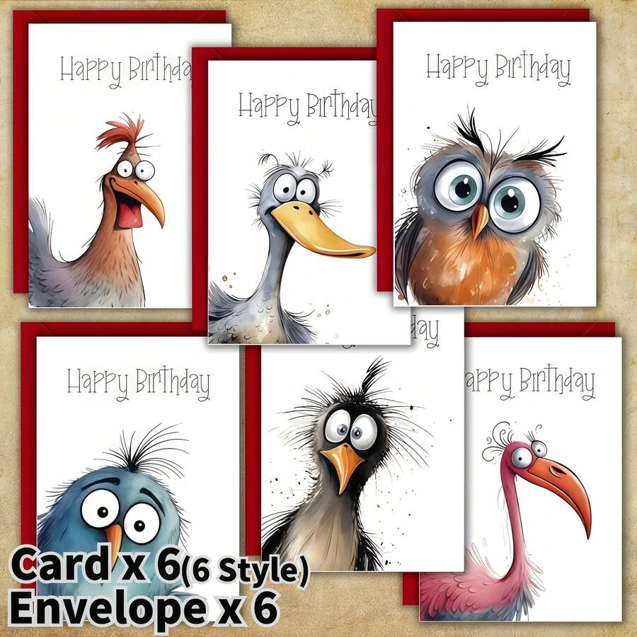 12 بطاقة عيد ميلاد مع أظرفة، توضح رسومات طيور مضحكة، مناسبة للعائلة والأصدقاء والزملاء، مجموعة بطاقات تهنئة فارغة بالجملة - هدية فريدة، ديكور عيد ميلاد، لوازم مدرسية للعودة إلى المدرسة