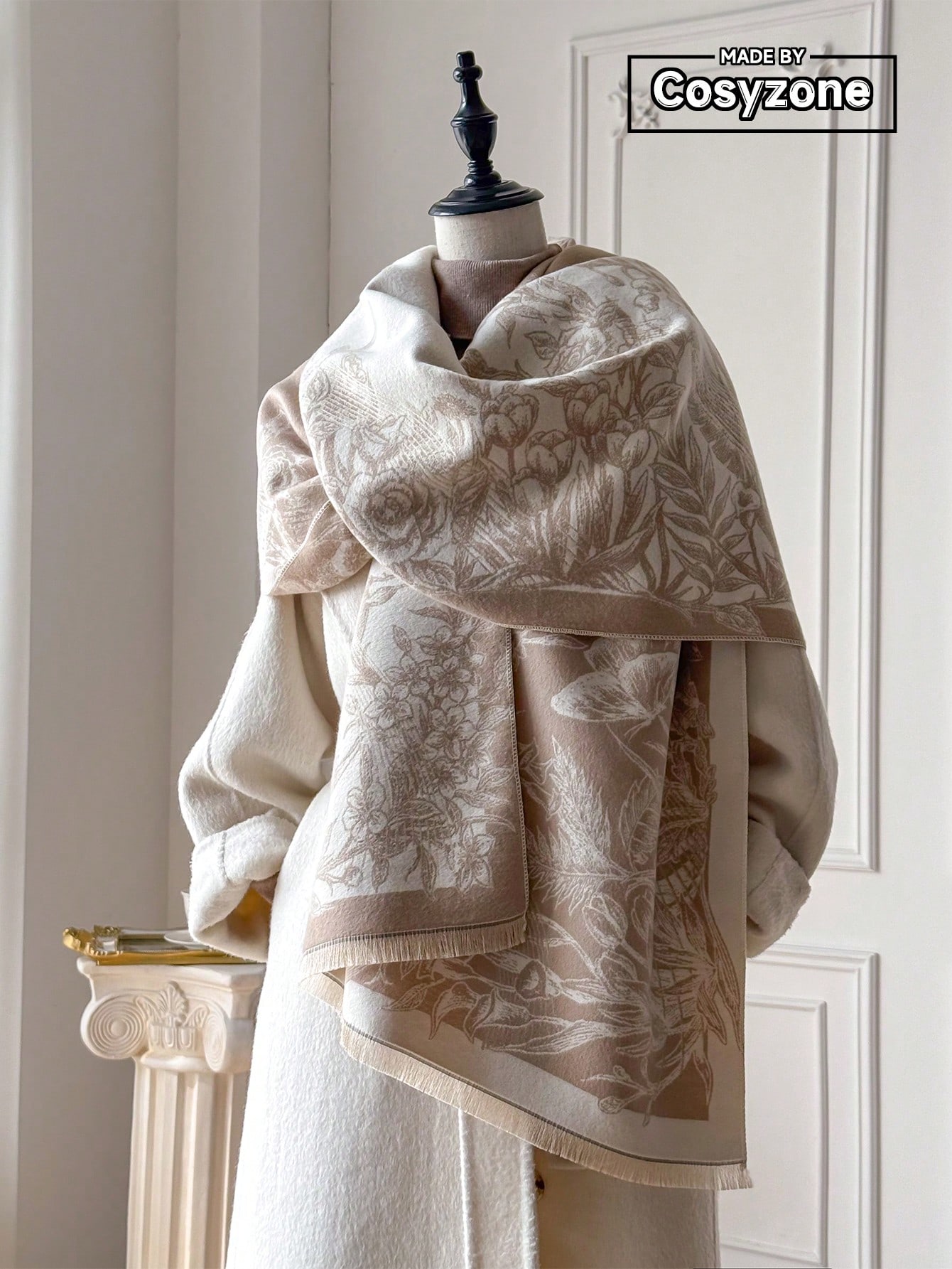 قطعة واحدة وشاح جاكار أنيق بطبعة زهرية، وشاح بوهيم...