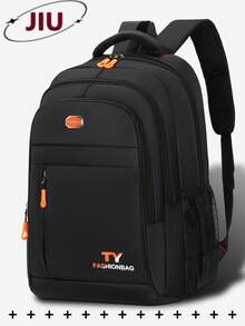 Campus Style Multi-Compartment Letter Print Nylon Backpack Men Purse, Can Hold A 15.6-Inch Business Laptop Bag, Multi-Pocket Lightweight School Bag, Large-Capacity Travel Bag, Convenient Commuter Day Bag, Multi-Functional Book Bag Holiday Laptop Case - Black - View 13