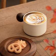 1 Set 250ml/8.45oz Cream-Color Thick Ceramic Coffee Mug With Saucer, Classic Straight Design, Heat-Resistant Handmade Coffee Cup, Highly Attractively Large Capacity Cup, Suitable For Coffee Art Tea Cup, For Home, Cafe And Gift - Multicolor - View 3