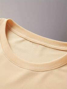 Popular  Men's Short Sleeve Shirts Never Give Up Letter Pattern Print Casual Summer Tops, Men's Fashion Casual Round Neck Short Sleeve, Suitable For Daily Wear And Various Occasions. Roomy And Comfortable - 杏色2 - 查看 5