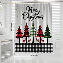 1 pieza/4 piezas Juego de cortina de ducha multifuncional con árbol de Navidad feliz y renos, incluye 12 ganchos gratis, crea un ambiente festivo, alfombra de baño, alfombra en forma de U y alfombra redonda para el inodoro, adecuado para todas las escenas navideñas del baño