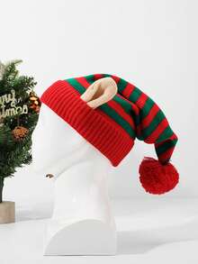 Christmas Hats For Men & Women, Christmas Theme Party Gift, Knitted Striped Cartoon Reindeer Long Beanie, Clown Hat - Green - View 11