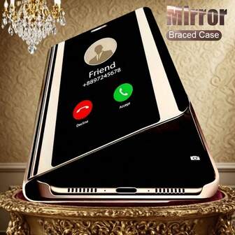 Hadaasi 1件装奢华金色智能镜面支架仿皮翻盖手机壳，兼容三星Galaxy S26 Ultra/S26 Plus/S26/S25 Ultra、S25 Plus、S25、S25 Edge、S25 FE、S24 Ultra、S24 Plus、S24 FE、S24、S23 Ultra、S23 Plus、S23 FE、A56/A36/A26/A17/A07、荣耀400/400 Pro/400 Lite、苹果17 Pro/17 Pro Max/17 Air/17以及红米手机。