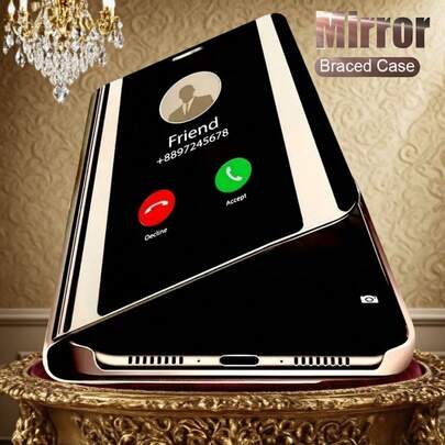 Hadaasi 1pc Mirror Element Leather Luxury Gold Smart Mirror Kickstand Faux Leather Flip Phone Case Compatible With Samsung Galaxy S26 Ultra/S26 Plus/S26/S25 Ultra, S25 Plus, S25, S25 Edge, S25 FE, S24 Ultra, S24 Plus, S24 FE, S24, S23 Ultra, S23 Plus, S23 FE, A57/A56/A36/A26/A17/A07/A16 And Honor 400/400 Pro/400 Lite And 17e/17 Pro/17 Pro Max/Air/17/16e/15 Plus And Spring Gift Anniversary