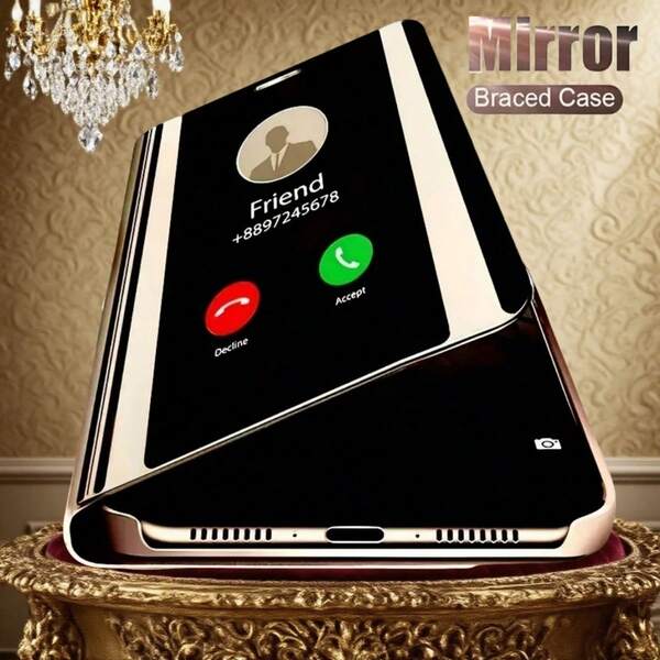 Hadaasi 1pc Luxury Gold Smart Mirror Flip Leather Phone Case Compatible With Samsung Galaxy S26 Ultra/S26 Plus/S26/S25 Ultra, S25 Plus, S25, S25 Edge, S25 FE, S24 Ultra, S24 Plus, S24 FE, S24, S23 Ultra, S23 Plus, S23 FE, A56/A36/A26/A17/A07 And Honor 400/400 Pro/400 Lite And Apple, Redmi,