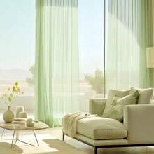 2 piezas de cortinas transparentes elegantes de color verde, decoración de ventana suave y traslúcida adecuada para el hogar moderno, sala de estar, dormitorio, comedor