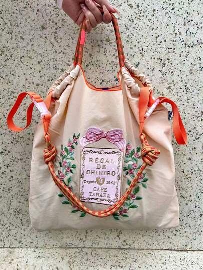 New Embroidered Floral Wreath Bow Letter Large Capacity Shopping Bag, Women's Fashion Versatile Shoulder Tote