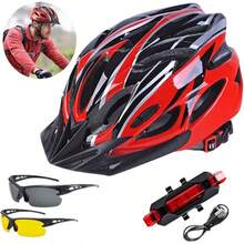 Casco Bicicleta para Hombre y Mujer, Cascos integrales ligeros para adultos Bicicleta, Cascos ajustables para bicicletas de montaña y carretera con luz de bicicleta recargable por USB + gafas - rojo - Ver 13