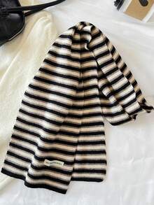 1件装女士条纹拼接针织保暖装饰多功能柔软学院风围巾/围脖，适合春季、秋季、冬季、户外活动、滑雪等场合搭配连衣裙 - 彩色 - 查看 16