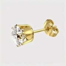 6对装不锈钢耳环套装，银色和14K镀金低过敏性耳环，女士不锈钢立方氧化锆防水防褪色耳环 - Stud earring set - 查看 5