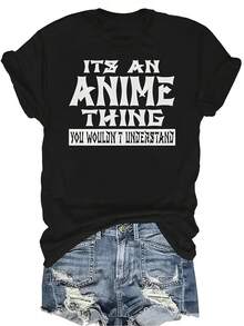 Es una cosa de anime que no entenderías Camiseta para mujer Unisex Verano Casual Transpirable Personalidad Cuello redondo Manga corta Camiseta Ropa urbana Versátil, Adecuado para adolescentes y adultos - Negro - Ver 1