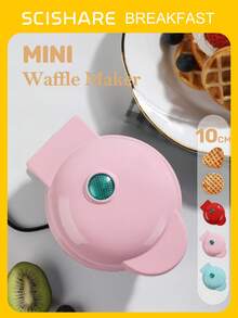SCISHARE 1 件 350W 10 厘米迷你华夫饼机/Gofrera/Gofres，水性不粘涂层烤盘，圆形和心形盘子，紧凑便携设计，红色/粉色/蓝色盖子，70 厘米电源线 - 快速加热，2 分钟预热，3-5 分钟烹饪；易于清洁，非常适合早餐、儿童、旅行和小厨房