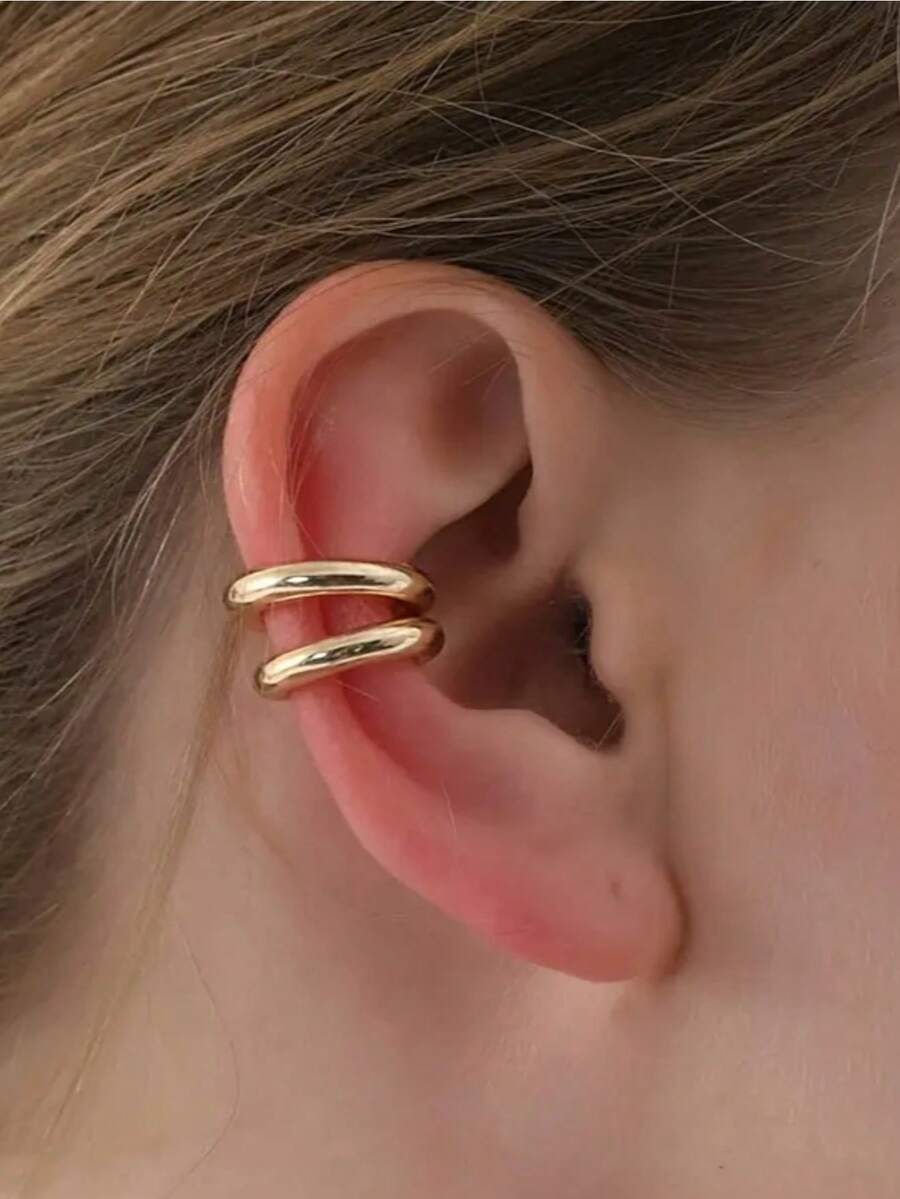 2pcs Gold & Silver Metallic Earring Set, For Women - Gold - View 1