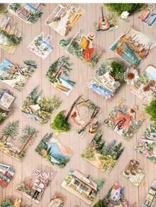 20 piezas Pegatinas de PET de la serie de estilo de vida festivo, pegatinas decorativas de PET, material básico creativo, pegatinas decorativas impermeables, ideales para manualidades de scrapbooking, suministros de diario, tabletas, teléfonos, fotos y artesanía, tarjetas (viaje, paseo por la ciudad, estancia en casa, campamento en el bosque, el mar, campos del campo)