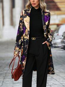 Long-Sleeved Single-Breasted Mid-Length Suit Jacket With Floral Pattern - Màu tím - Xem 5