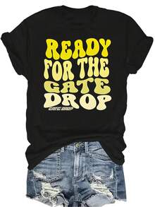 Camiseta amarilla de motocross "Ready For The Gate Drop" para mujer y unisex, de verano, casual, transpirable, de personalidad, cuello redondo, manga corta, ropa de calle, versátil, adecuada para adolescentes y adultos - Negro - Ver 1