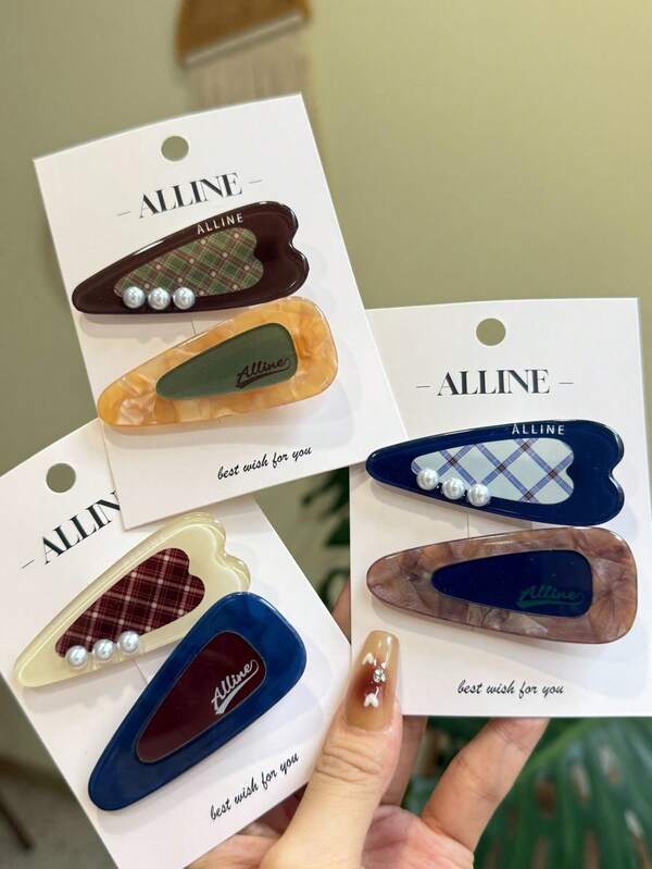 1 pièce Clip à cheveux en forme de cœur décoré de perles, à carreaux et à pois. Accessoire de cheveux minimaliste pour fille. Pinces à cheveux, barrettes à cheveux, épingles à cheveux