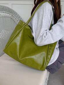 新款软皮大容量手提包，适合课堂通勤手提，独特设计单肩腋下包 - 綠色 - 查看 4