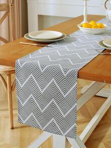 1pc Gray Geometric Wave Pattern Table Runner, Bohemian Minimalist Style, Machine Washable, Suitable For Sideboard, Shoe Cabinet, Cabinet Cover, Kitchen, Dining Room, Dining Gathering, Picnic, BBQ, Camping, Outdoor, Holiday, Party Decor, Home Decor, All Seasons, Autumn Decor