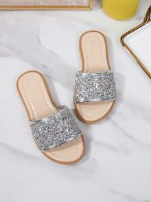 Girls' Fashion Casual Outdoor Beach Sandals, Comfortable Slip-On House Slippers - Silver - View 5