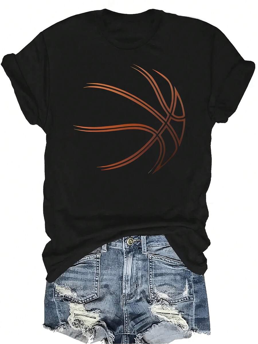 Camiseta con patrones interesantes para mujer y unisex, de verano, casual, transpirable, con cuello redondo, manga corta, estilo urbano y versátil, adecuada para adolescentes y adultos - Negro - Ver 1