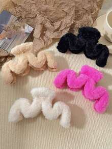 1pc 14cm/5.5in Plush Elegant Dusty Rose Hair Claw Clip, Soft & Comfortable, Simple & Stylish Hair Accessory Fall Hair Clips Autumn Hair Clutch Fuzzy Clips For Hair Fashion Winter Hair Accessories For Women For Vacation Outfits Woman - 1PC Rose Red M - View 4