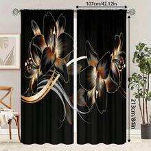 2pcs Black Floral Pattern Semi-Sheer Curtains, Modern All-Season Design, 100% Polyester, Light Filtering, Rod Pocket, Easy Hanging, Suitable For Kitchen, Laundry Room, Bedroom, Study, Living Room - Multicolor - View 7