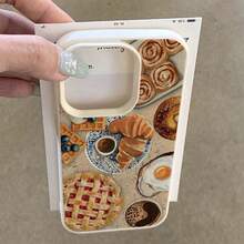 1pc TPU Material Autumn Delicious Harvest Bread, Cherry Pie, Coffee Breakfast Pattern Phone Case Compatible With IPhone, International Version,  Not The Domestic Version - White - View 4