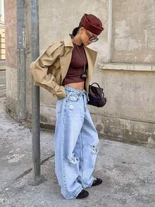 Autumn Double Breasted Suit Collar Windbreaker Jacket Casual Jacket For Women