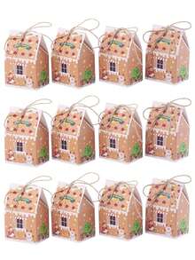 98/74/50/25PCS Christmas Gingerbread House Box,Gift Candy Box.Souvenir Gift Box. With Printed Patterns, Christmas Gift Box, Gift And Gift Box.Christmas Party Gift Boxes, Cardboard Gift Containers, Christmas Holiday Party Gifts, Candies,Gift Packaging - Multicolor - View 10