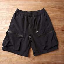 Men's Cargo Shorts With Multiple Pockets, Zipper And Quick-Drying Pants, Thin And Wear-Resistant - 黑色 - 查看 3