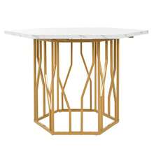 Modern Hexagonal Marble Dining Table, Black Metal Branch Frame, Simple Aesthetic Coffee Table, Suitable For Dining Room And Living Room