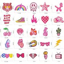 25PCS Preppy Iron On Patches Pink Fun Cute Western Cowgirl Sew Embroidered Patchs Clothes Jeans Jackets Backpack Dress Girls Aesthetic Repair Patch Style 1