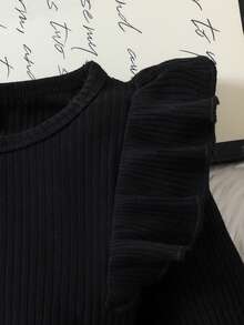 2 件女婴优雅长袖上衣 + 格子裙套装，秋冬 - 黑色 - 查看 5