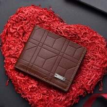 1 pieza Cartera de hombre de moda de negocios con diseño de grano de árbol y cierre de cremallera de PU para tarjetas de crédito y monedas, diseño único de botón con cremallera, regalo ideal para amantes y padres