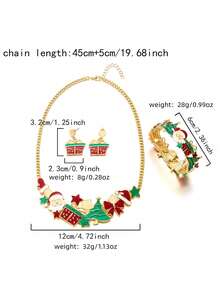 1pc/Set Christmas Oil Drop Santa Claus & Christmas Tree Gift Box Necklace, Earrings, Bracelet, Suitable As Gift For Women