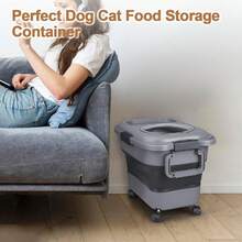 TIOVERY Dog Food Storage Container,10-20 Lbs Airtight Collapsible Cat Food Storage Container With Attachable Wheels, Portable Handle, Dog Food Scoop For Dog Cat Bird Pet Dry Food Storage Bin - Gói MediumGrey2 - Xem 6