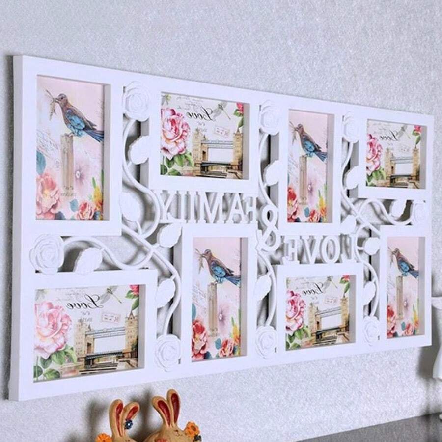 Multi Aperture Photo Frame 27.6x13 Inch Collage Picture Wall Mounted Frame For 8 Photos Ideal As Gift For Friends Copper - White - View 1