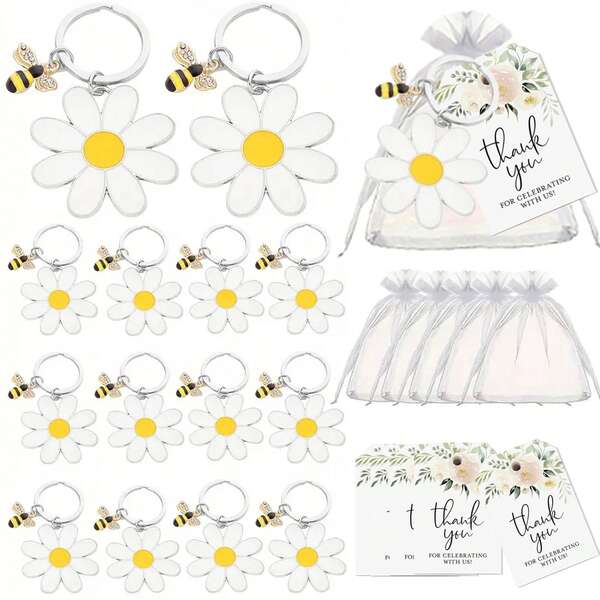 Zestaw 18/3 breloków z pszczołą i słonecznikiem – prezent świąteczny, urocze upominki na imprezę, zawiera brelok + torebkę prezentową + etykietę z podziękowaniami, idealny prezent o dużym znaczeniu dla mamy, przyjaciółek, sióstr, współpracowników i bliskich, dekoracje świąteczne, zimowy wystrój pokoju