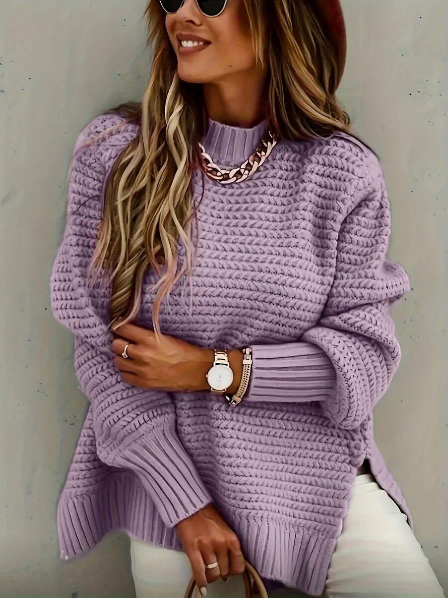 2026 Must-Have For The New Year Women's New Years Women Outfit Christmas Outfit Winter Clothes For Women Vestido Para Navidad Mujer Holiday Outfits For Women Women Winter Clothes Going Out Outfits Long Sleeve Top Elegant Loose Turtleneck Sweater - All-Season Long Sleeve Solid Color Irregular Hem, Machine Washable, Relaxed Fit For Casual To Dressy Wear, Neutral Tones (Beige, Purple, Blue, Black, White), Short Sleeve Women's Sweater, Slim Fit Crop Top, Local Warehouse Direct, Girls' Outdoor Sweater  Vintage Lazy Style, European & American Street Style Chunky Knit Sweater, Mock Neck Pullover, Loose Drop Shoulder Knit Top   Side Slit Hem, Textured Knit - Màu tím  Violet - Xem 1