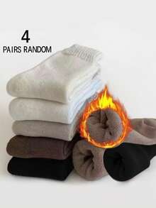 1/3/4/8/16 Pairs Women's Solid Color Warm Thermal Lined Mid-Calf Socks, Winter