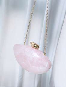 1pc Pink Marble Striped Stylish High-End Ballroom Accessory Evening Clutch Bag, Women's Handbag Shoulder Crossbody Asymmetrical Shape - Pink - View 5