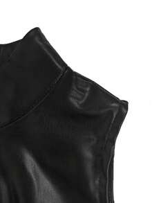 女士优雅无袖连衣裙，小立领设计，适合春、夏、秋季穿着。 - 黑色 - 查看 3