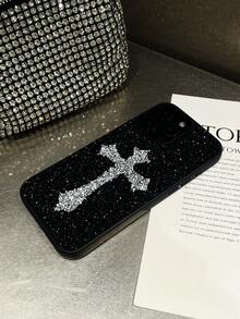 Funda de teléfono vintage con estilo gótico de lujo, 1 pieza, negra con cruz de cristal negro, para iPhone 17 Pro Max, regalo de cumpleaños - Blanco - Ver 6
