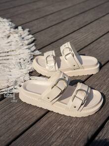 Original Overstock Cool Style Strap Buckle High-Fashionable Versatile Beach Sandals - Beige - View 4