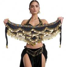 肚皮舞服装闪光亮片流苏裙，时尚舞蹈腰带裙，适合肚皮舞 - 彩色 - 查看 3