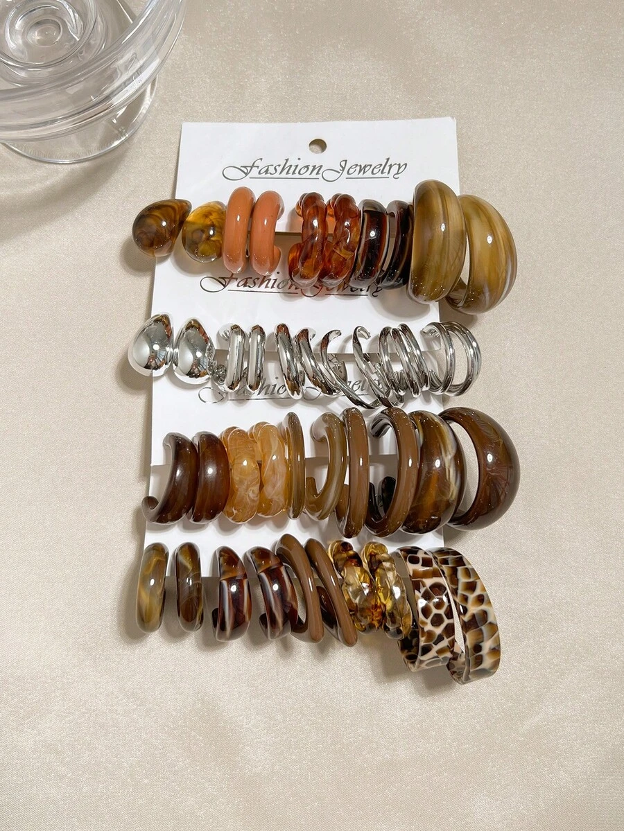 1-20 Pairs Random New Vintage Leopard Print & Geometric Acrylic Resin Acetate Board Exaggerated Fashion Earring Set Combination, Suitable For Daily Wear - Multicolor - View 1