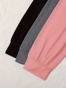 3pcs Comfortable Solid & Printed Women Pajama Pants, Polyester Knit Fabric, Casual Style Ladies Trousers, Suitable For Spring, Summer, Autumn, Winter Clothes - Multicolor - View 5