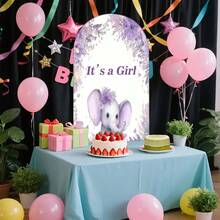 1pc/65pcs 2D Flat, Purple Elephant Arch Backdrop - Adorable Elephant With Floral Crown & Balloons Design, Polyester Fabric, Perfect For Youngsters' Baptism & Birthday Party Decorations, Youngsters Shower Decor Playful Design, Durable Party Accessory - Multicolor-04 - View 3